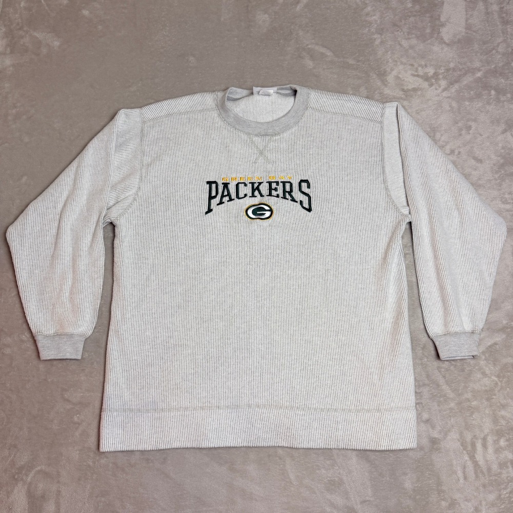 VTG CSA Green Bay Packers Thermal Knit Shirt Mens L Gray Ribbed Long Sleeve NFL